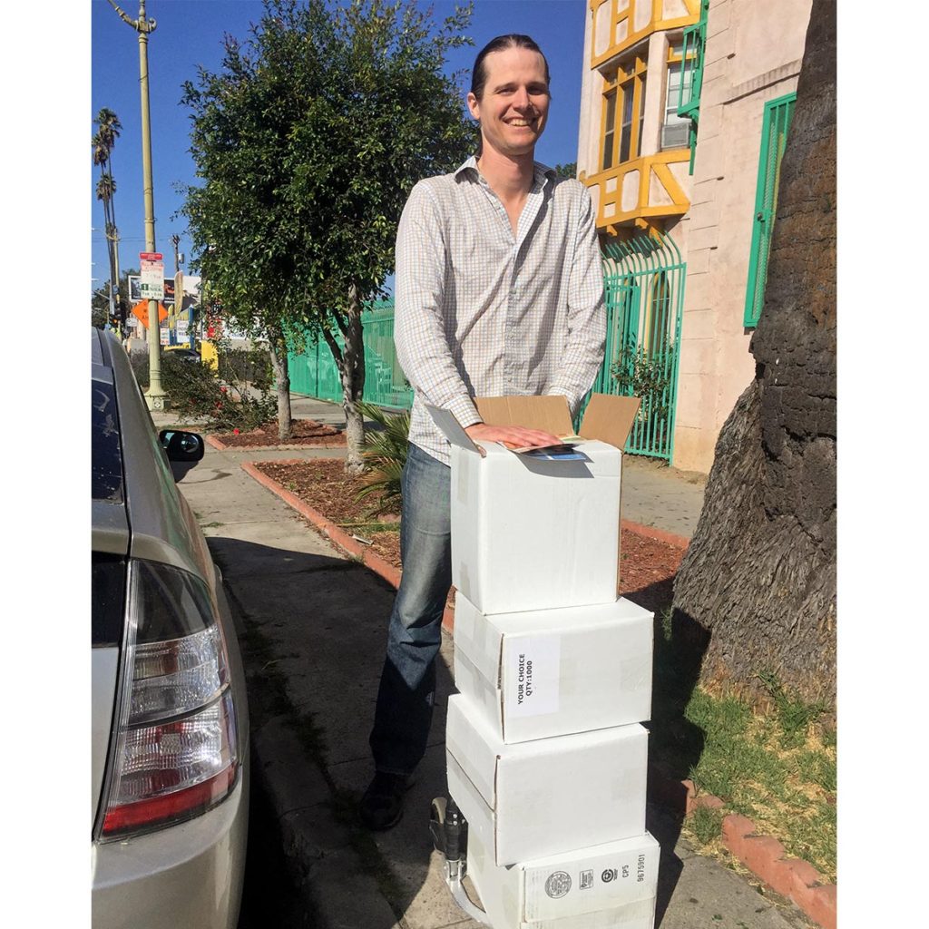 Steve Erlsten with leaflet boxes