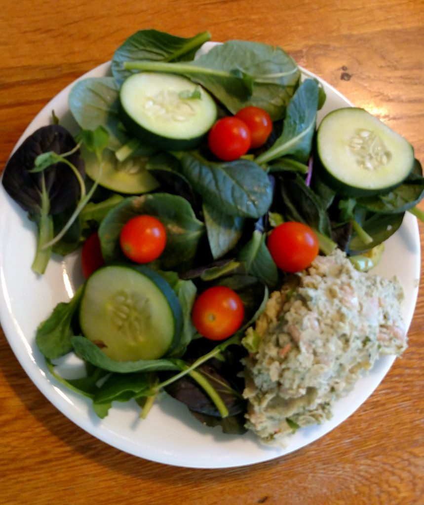 Smashed Garlic Tahini White Bean Salad